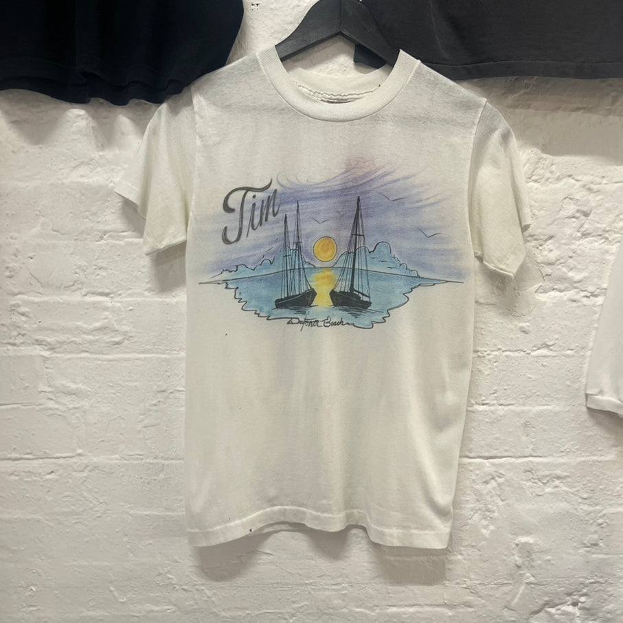 Vintage 80’s airbrush custom sailing single stitch graphic tee from major league vintage in london