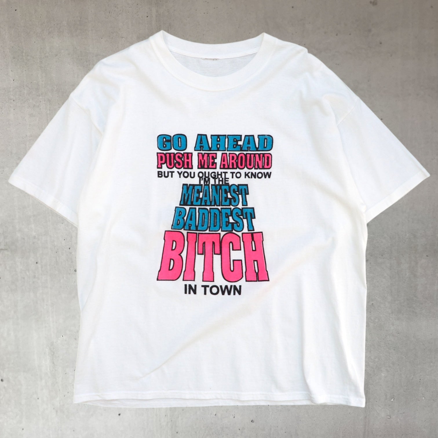 Vintage 2000’s y2k bad bitch joke text print tee from major league vintage in London 